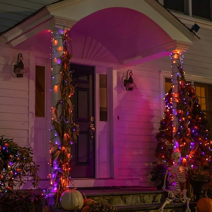 Halloween 300 LED String Lights with 8 Lighting Modes - Indoor/Outdoor, Orange + Purple