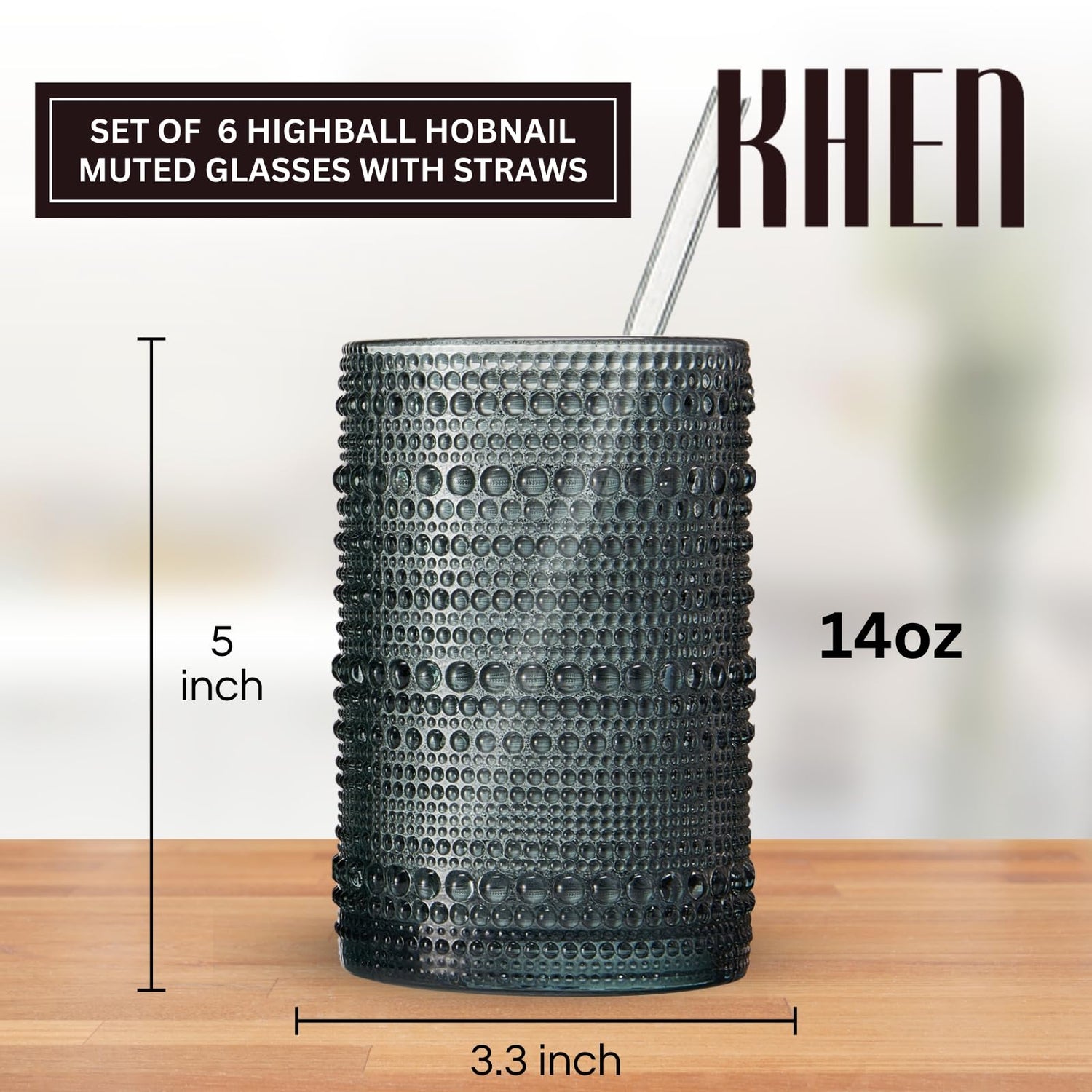 Khen Hobnail Drinking Glasses with Straws | Muted Colors | Set of 6