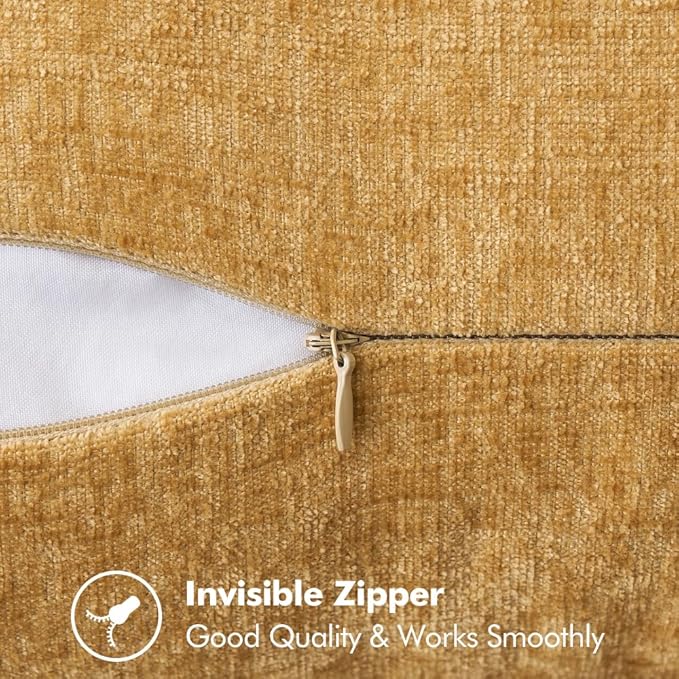 2 Pc Stitched Edge Soft Chenille Pillow Covers - 20 x 20 inch, Gold