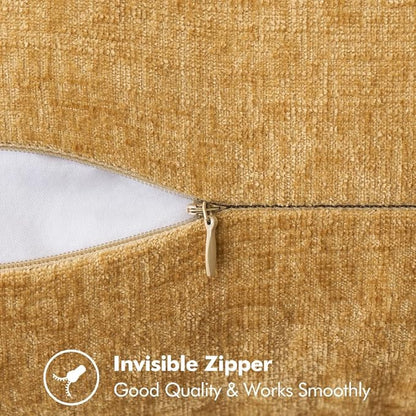 2 Pc Stitched Edge Soft Chenille Pillow Covers - 20 x 20 inch, Gold