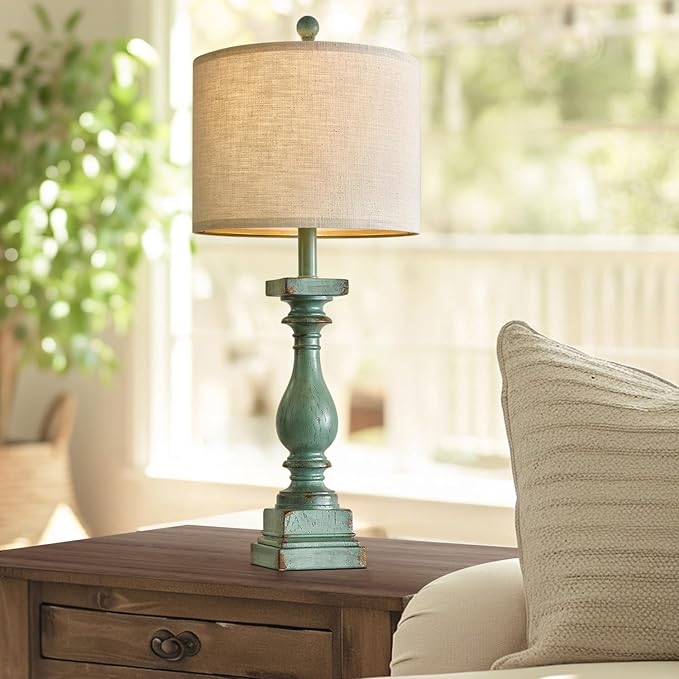Set of 2 Farmhouse Table Lamps with USB A+C - Green