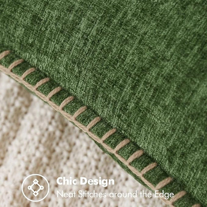 Pack of 2 Moss Green Stitched Edge Soft Chenille Pillow Covers - 18 x 18 inch