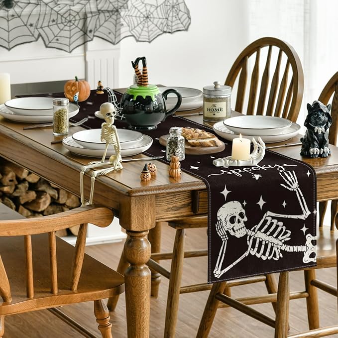 Spooky Skeleton Halloween Table Runner - 13 x 36 Inch