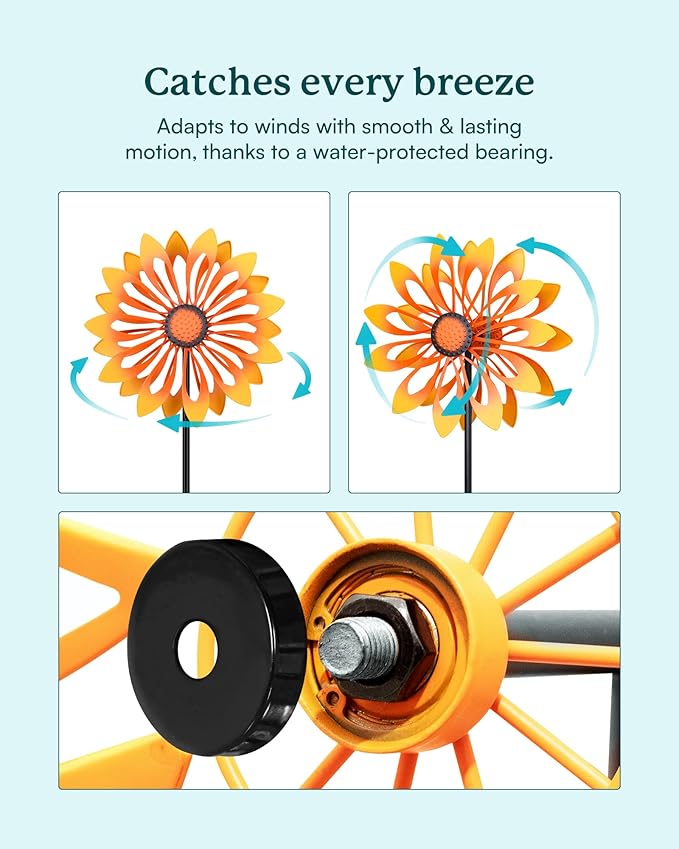 Floral Kinetic Outdoor Metal Wind Spinner - Yellow Sunflower