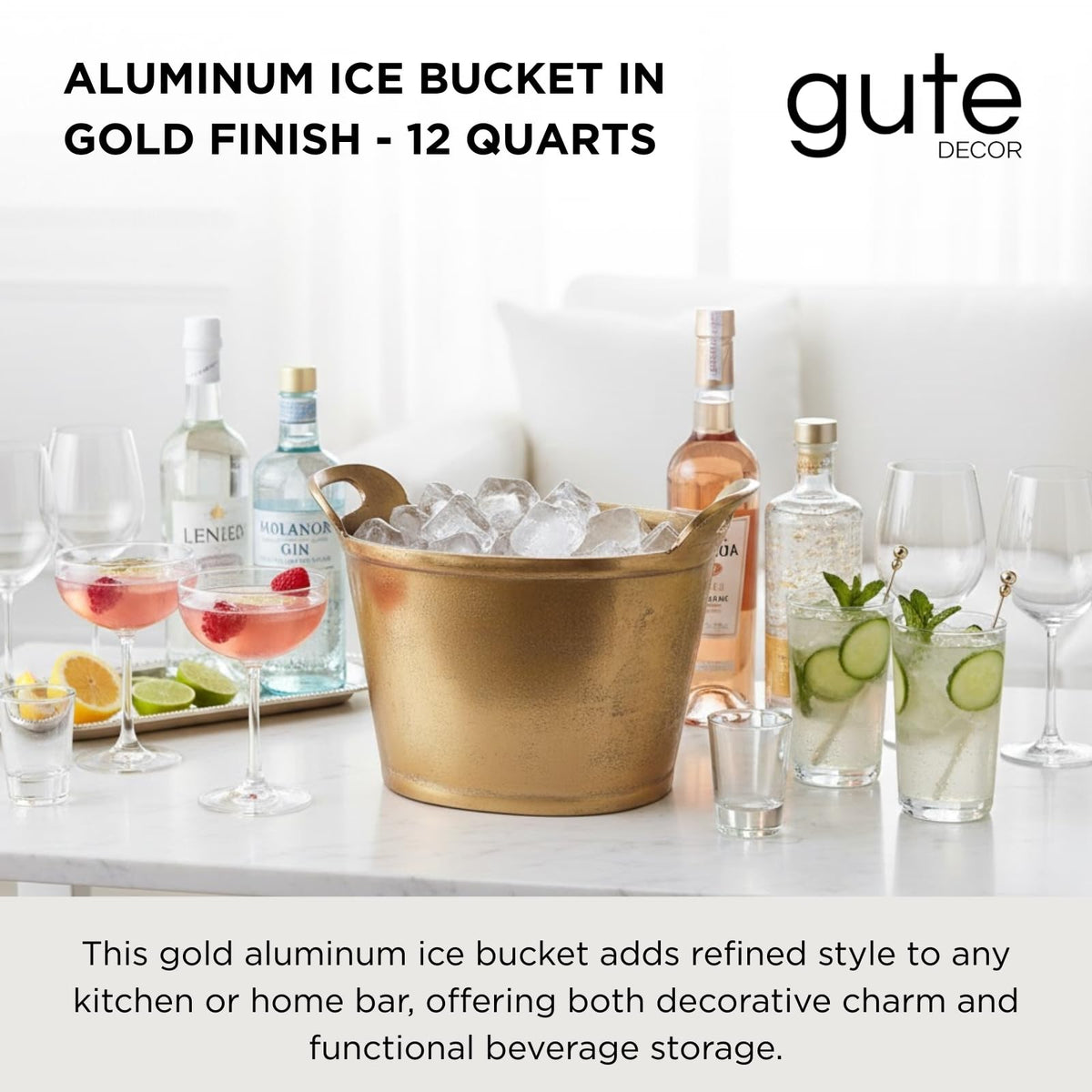Solid Bronze Gold 12-Quart Double-Walled Insulated Ice Bucket