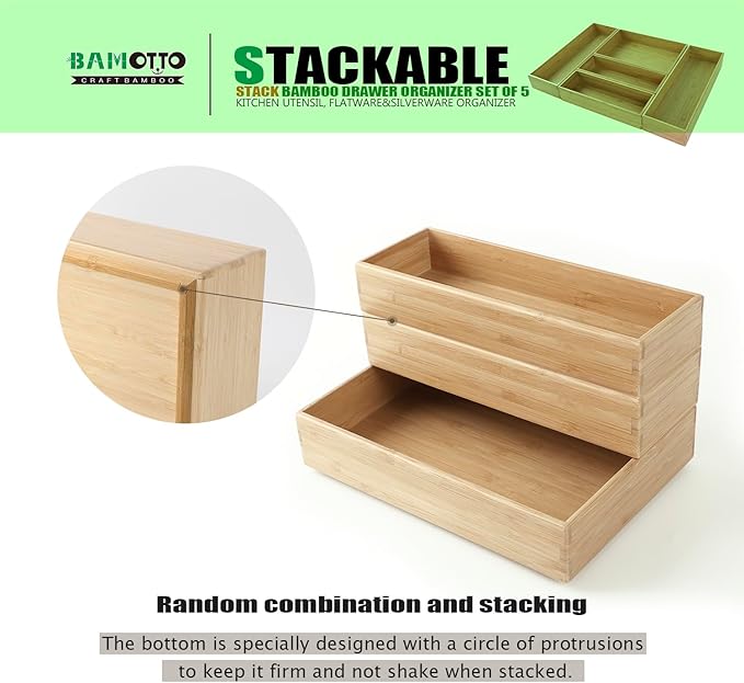 Bamboo Drawer Organizers - Set of 5