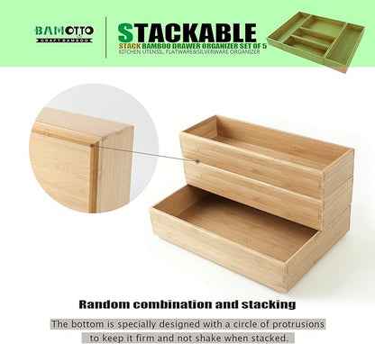 Bamboo Drawer Organizers - Set of 5