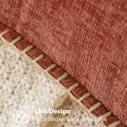 2 Pc Stitched Edge Soft Chenille Pillow Covers - 20 x 20 inch, Burnt Orange