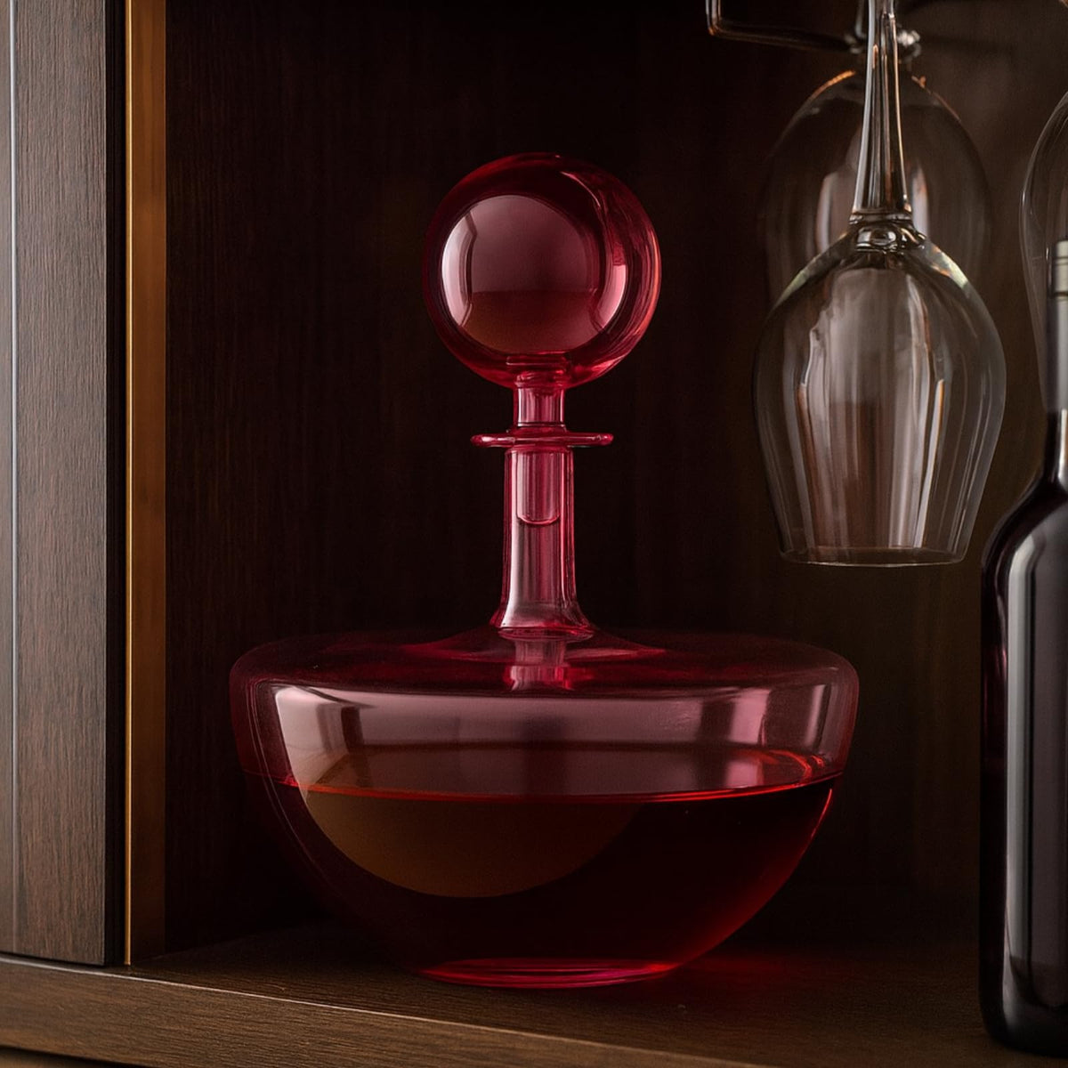 Blush Pink Low Arc Glass Decanter - Handblown Captain’s Style Carafe