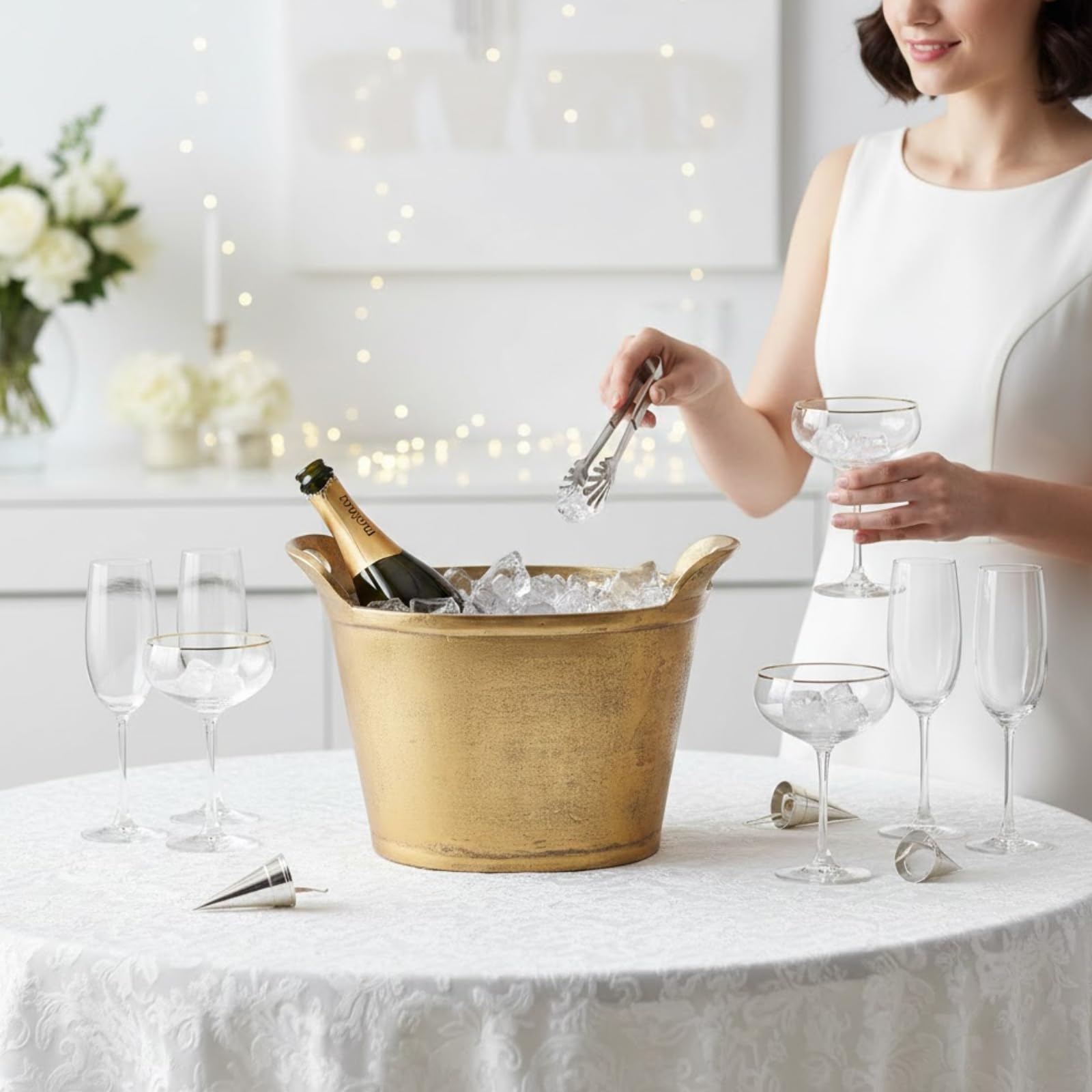 Solid Bronze Gold 12-Quart Double-Walled Insulated Ice Bucket