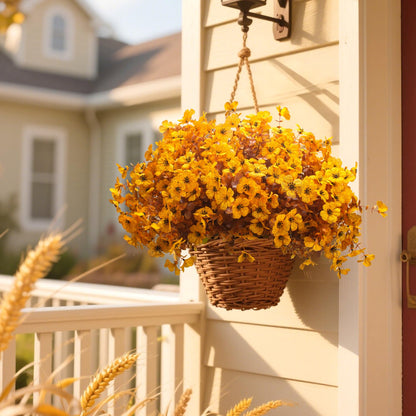 Yellow Grunyia Artificial Fall Mums - UV Resistant, 16 Bundles, 13.5"