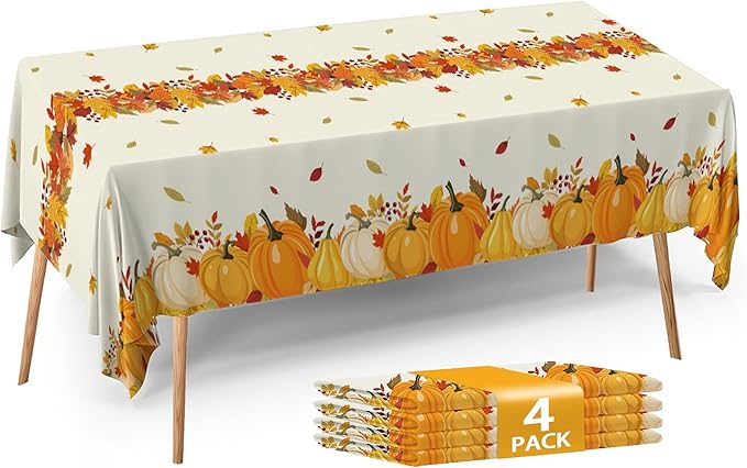 4-Pack Plastic Tablecloths - Fall Pumpkins