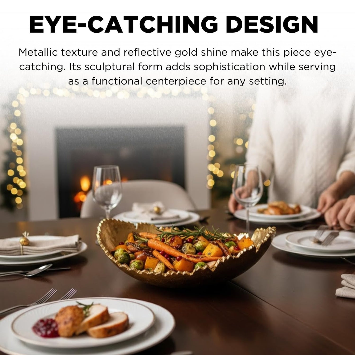 Gold Platter Bowl – Modern Aluminum Decorative Centerpiece with Textured Metallic Finish