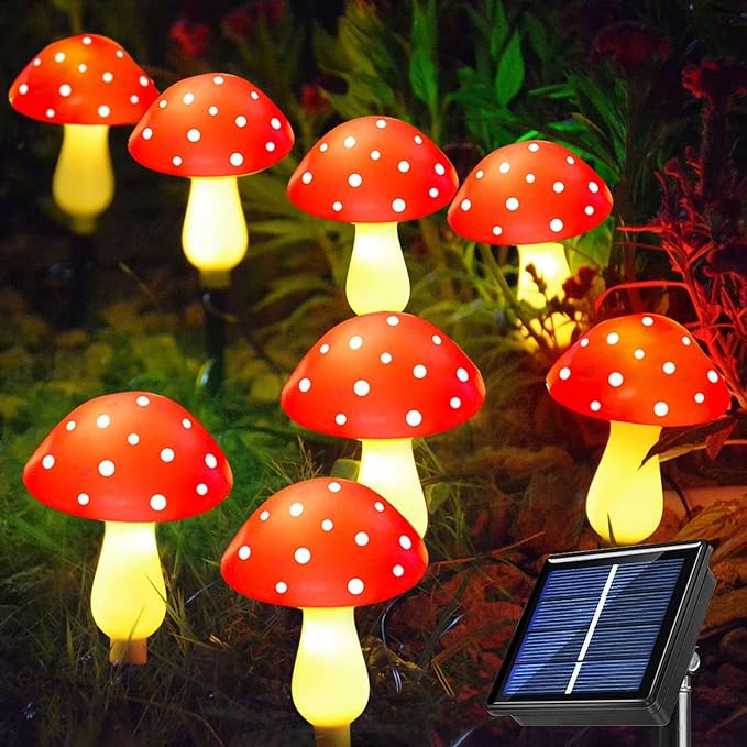 8-Pack Red Mushroom Solar Garden Lights