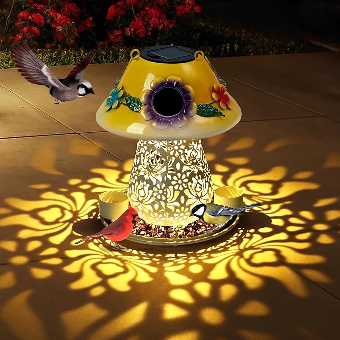 Mushroom Solar Hanging Metal Wild Bird Feeder