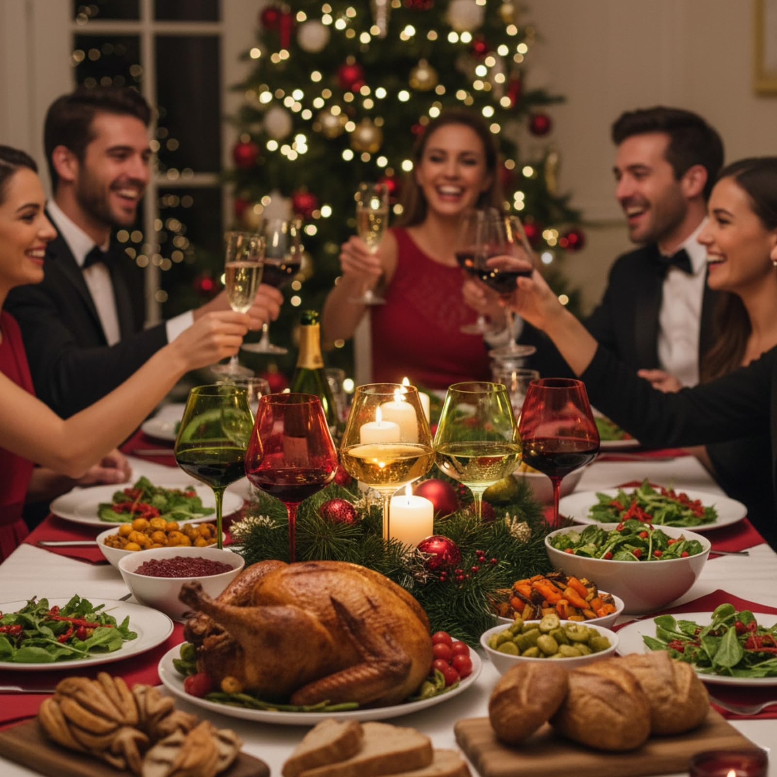 Christmas Holiday Wine Glasses - Set of 5 20oz Goblets
