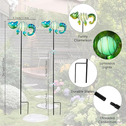 3 Pack Garden Stakes - Glow-In-The-Dark Cute Chameleons