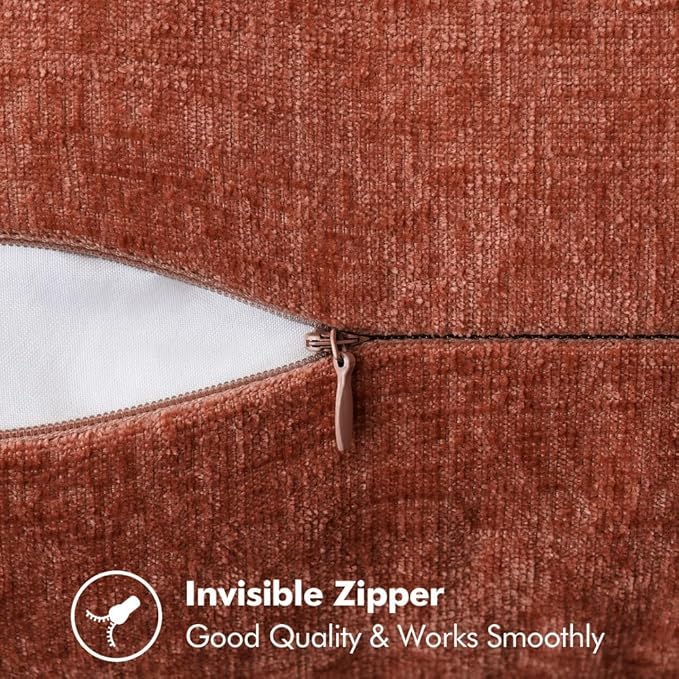 2 Pc Stitched Edge Soft Chenille Pillow Covers - 20 x 20 inch, Burnt Orange