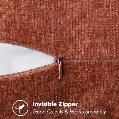 2 Pc Stitched Edge Soft Chenille Pillow Covers - 20 x 20 inch, Burnt Orange