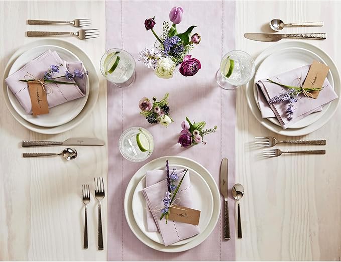 00% Pure Linen Hemstitch Table Runner 14 x 72 Inch - Lilac