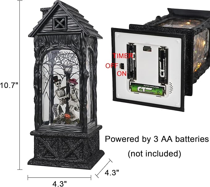 LED Halloween Snow Globe Lantern with 6-Hour Timer - Skeleton