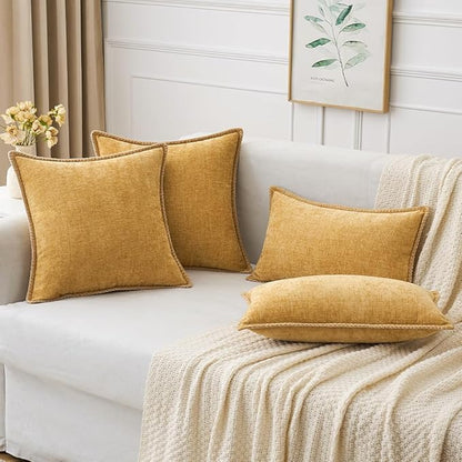 2 Pc Stitched Edge Soft Chenille Pillow Covers - 20 x 20 inch, Gold
