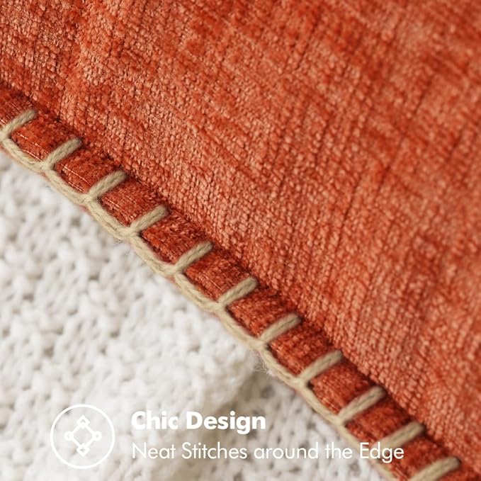 2 Pc Stitched Edge Soft Chenille Pillow Covers - 12 x 20 inch, Burnt Orange