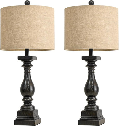 Set of 2 Traditional Farmhouse Table Lamps with USB A + C Charging Ports - Black