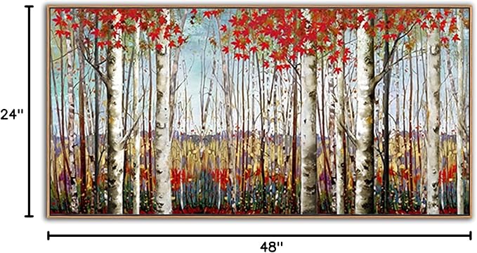 Large Framed Birch Tree Wall Art - 24 x 48