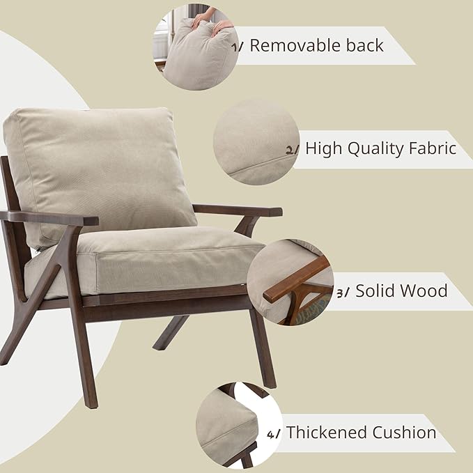 Wahson Mid Century Arm Chair and Ottoman Set in Beige