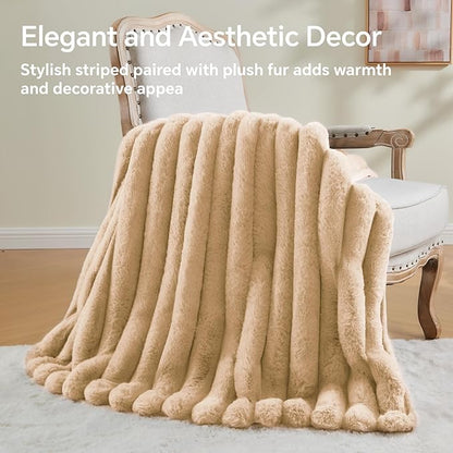 Soft and Cozy Luxurious Faux Fur Throw Blanket - Light Brown, 60 x 80 inch