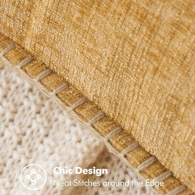 2 Pc Stitched Edge Soft Chenille Pillow Covers - 20 x 20 inch, Gold