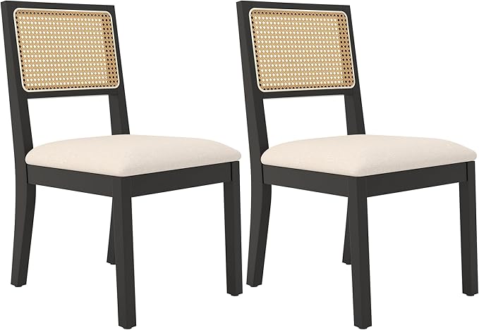 Rattan Dining Chairs w/ Upholstered Cushion - Set of 2