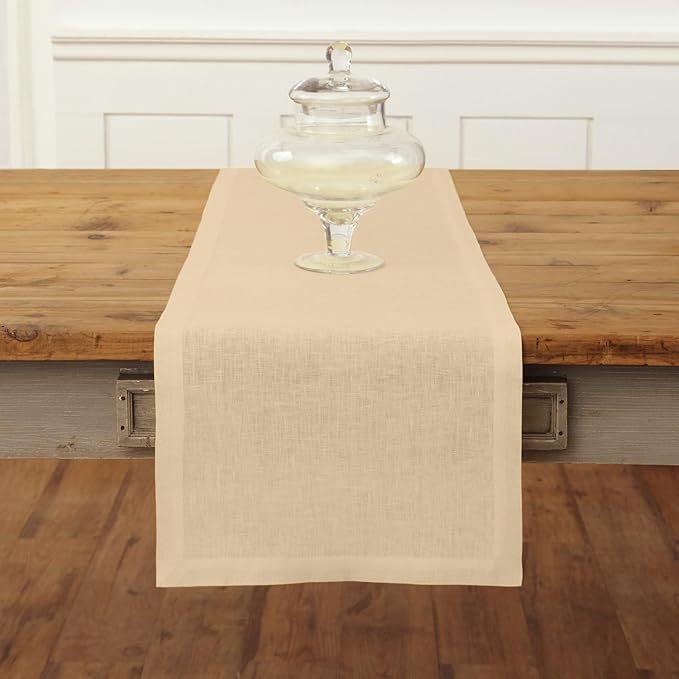 100% Pure Linen Beige Table Runner - 14 x 60 Inch