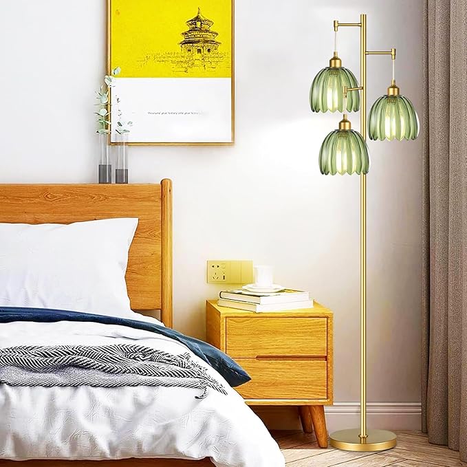 Vintage Style Green Glass Floor Lamp