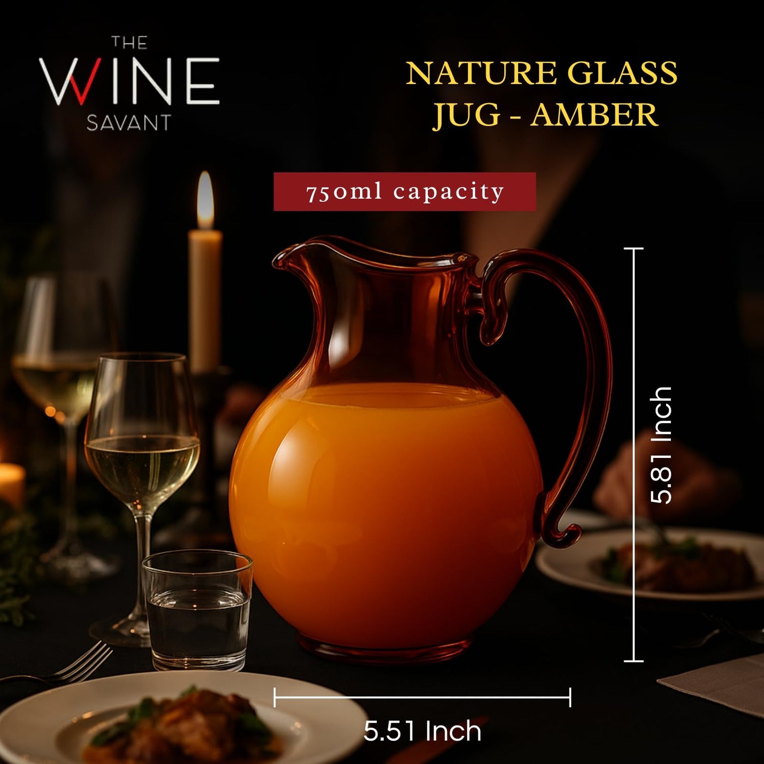 Handmade Artisan Venetian Pitcher 750ml - Amber