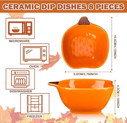 Set of 8 Ceramic Pumpkin Bowls