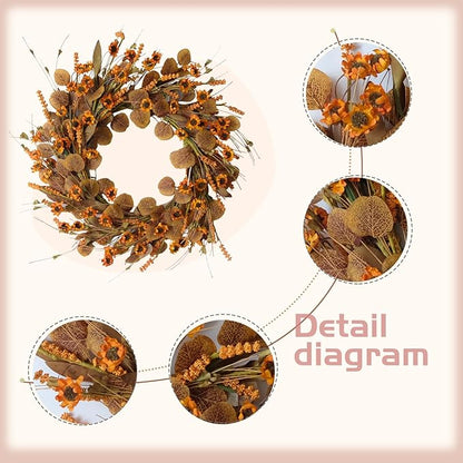 22 Inch Fall Wreath with Eucalyptus Leaves &amp; Wild Flowers