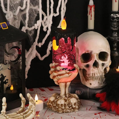 Battery Operated Spooky Spinning Tornado Candle w/ Skeleton Hand