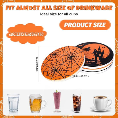 Set of 4 Orange/Black Halloween Ceramic Coasters