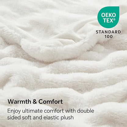 Soft and Cozy Ruched Faux Rabbit Fur Blanket - Cream, 50 x 60 inch