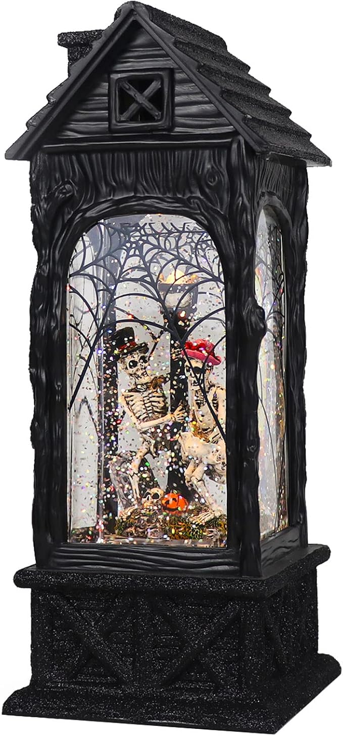 LED Halloween Snow Globe Lantern with 6-Hour Timer - Skeleton