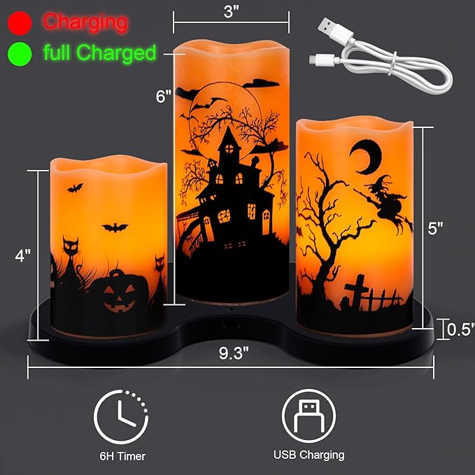 Rechargable Flickering Flameless Candles with Charging Base - Set of 3