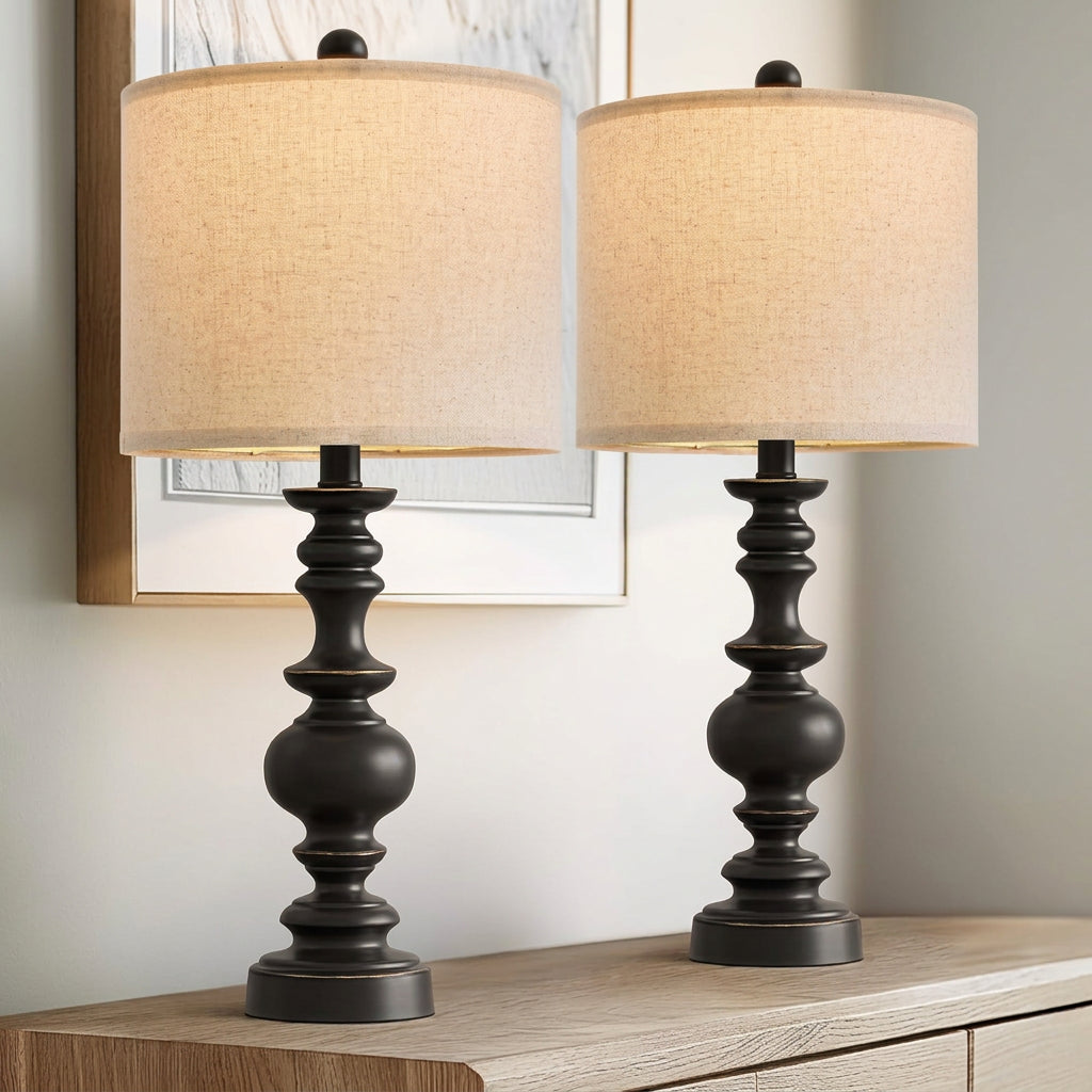 Set of 2 Traditional Farmhouse Table Lamps - Black