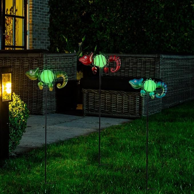 3 Pack Garden Stakes - Glow-In-The-Dark Cute Chameleons