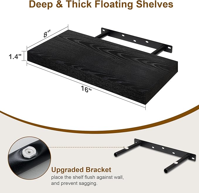 Set of 2 16" Floating Shelves - Black