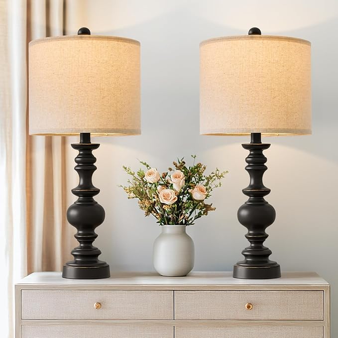 Set of 2 Traditional Farmhouse Table Lamps - Black