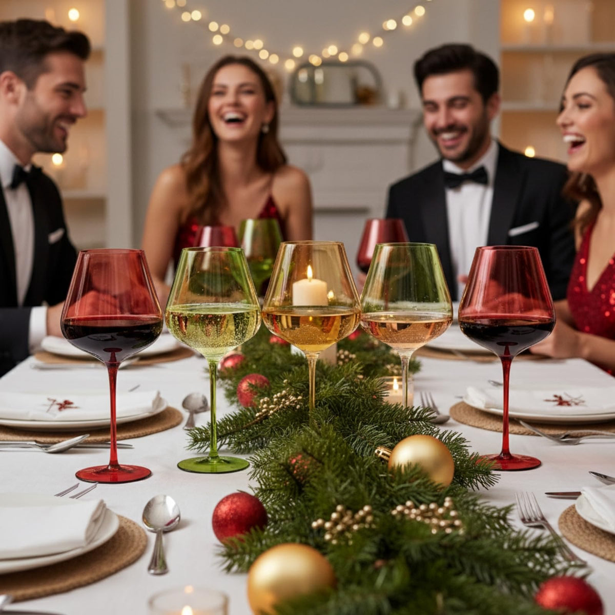 Christmas Holiday Wine Glasses - Set of 5 20oz Goblets