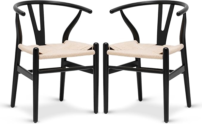 POLY &amp; BARK Weave Mid Century Modern Dining Chairs in Black - Set of 2