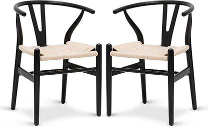 POLY &amp; BARK Weave Mid Century Modern Dining Chairs in Black - Set of 2